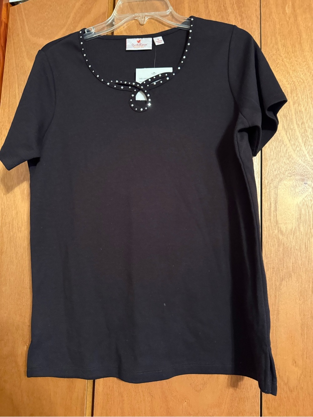 Quacker Factory Black Short Sleeve Tee with Studded Keyhole